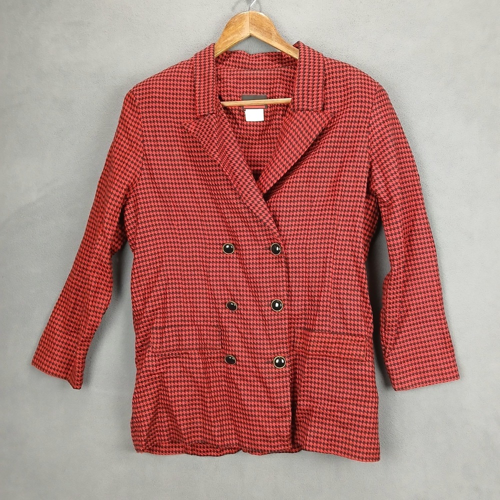 Separate Issue Blazer Dress Jacket Womens 11/12 Red Black Houndstooth Peak Lapel